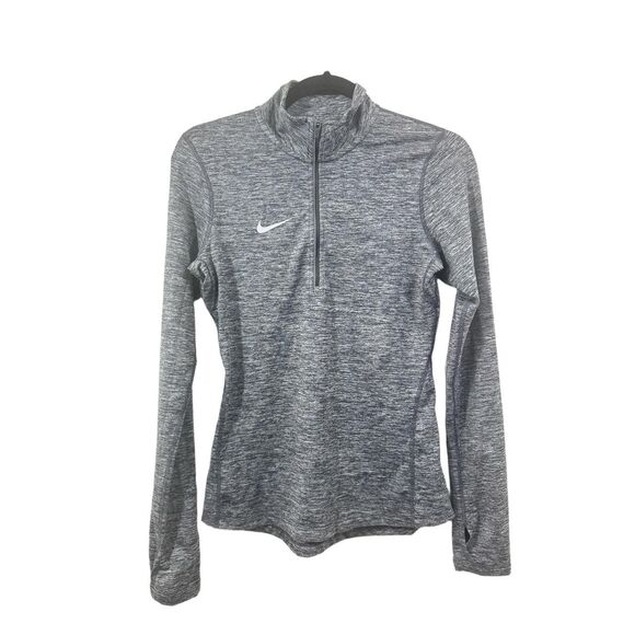 Nike Women Quarter Zip Shirt Size M Grey Heathered Dri-Fit Performance Thumbhole - Picture 1 of 15